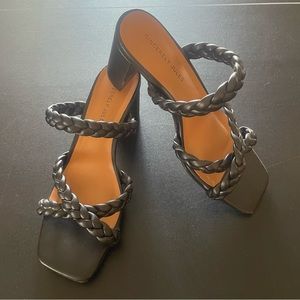 Black high heels,  braided strap sandals